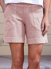 Women Pockets Elastic Band Casual Summer Shorts short pants
