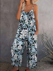 Women's Jumpsuits Loose Print Sling Pocket Jumpsuit