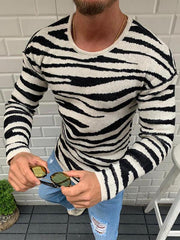Men's Fashion Zebra-Stripe Knit Sweater