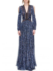 Blue Puff Sleeves Off-the-shoulder Maxi Dress