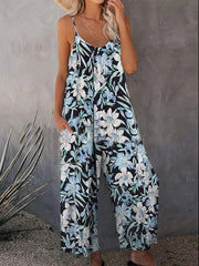 Women's Jumpsuits Loose Print Sling Pocket Jumpsuit