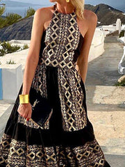 Black Swing Spaghetti Sleeveless Tribal Dresses