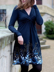 Vintage Plants V-neck Long Sleeves Dresses