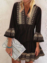Black Cotton-Blend A-Line 3/4 Sleeve Dresses