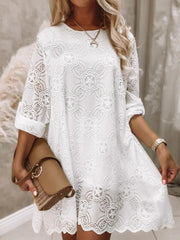 Women's Dresses Simple Lace Stitching Mid-Sleeve Dress Skater Dresses
