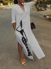 Casual Long Sleeve V Neck Dresses