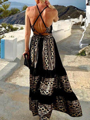 Black Swing Spaghetti Sleeveless Tribal Dresses