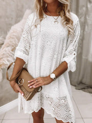 Women's Dresses Simple Lace Stitching Mid-Sleeve Dress Skater Dresses