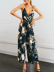 Spaghetti-neck Split-side Wide Leg Jumpsuits