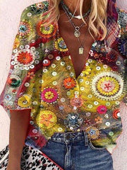 Yellow Floral Holiday Printed Shirts & Tops