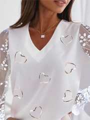 V-neck Lace Patchwork Printed Sexy Shirts & Tops