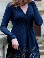 Vintage Plants V-neck Long Sleeves Dresses