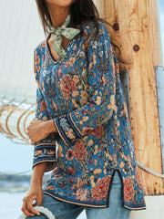 West Styles/Cows Floral Round Neck Long Sleeve Shirts & Tops
