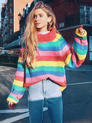 Multicolor Striped Knitting Sweater Tops