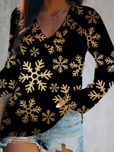 Christmas Xmas Long Sleeve V Neck Plus Size Printed Tops T-shirts