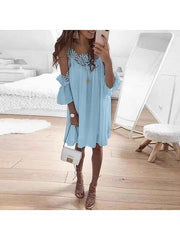 Women Stitching lace off-the-shoulder strap shift dress