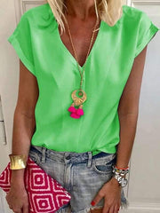 Elegant Daily V Neck Plain Blouses