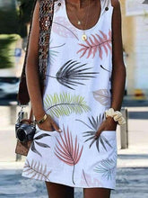 Round Neck Printed Sleeveless Casual Shift Dresses