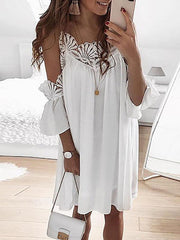 Women Stitching lace off-the-shoulder strap shift dress