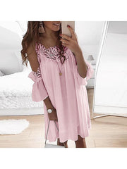 Women Stitching lace off-the-shoulder strap shift dress