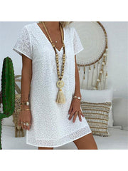 Sexy Lace Hollowing Out Casual Shift Dresses