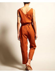V-neck high waist belt casual jumpsuits