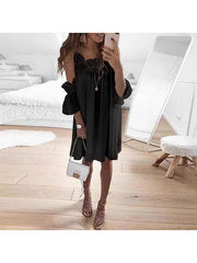 Women Stitching lace off-the-shoulder strap shift dress