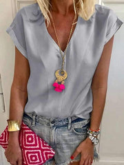 Elegant Daily V Neck Plain Blouses