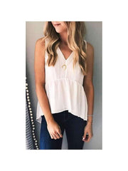 V Neck Sleeveless Ruffles Casual Vests Top