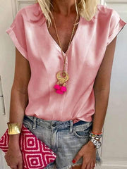 Elegant Daily V Neck Plain Blouses