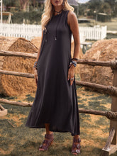 Crew Neck Solid Sleeveless Cotton-Blend Dresses