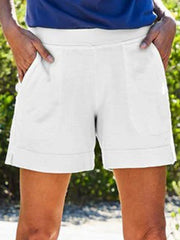 Women Pockets Elastic Band Casual Summer Shorts short pants