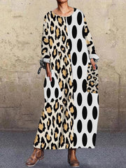 White Leopard Print Shift Long Sleeve Dresses