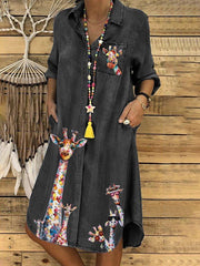 Shirt Collar Long Sleeve Printed Dresses