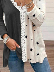 Deep Gray Color-Block Long Sleeve Shift V Neck Shirts & Tops