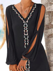 Black Long Sleeve Chiffon Shift Dresses
