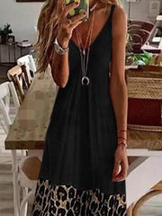 Sleeveless Leopard Print Shift V Neck Dresses