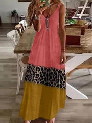 Sleeveless Leopard Print Shift V Neck Dresses