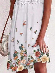 White Sleeveless Floral Paneled Lace Dresses