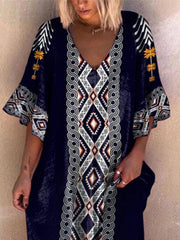 Navy Blue Holiday V Neck Shift Dresses