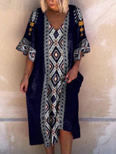 Navy Blue Holiday V Neck Shift Dresses