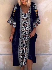 Navy Blue Holiday V Neck Shift Dresses
