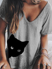 Women Summer V neck Loose T Shirt Tops