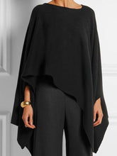 Black Crew Neck Batwing High Low Shirts & Tops