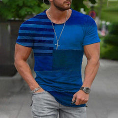 Blue Cotton Crew Neck Abstract Casual Shirts & Tops