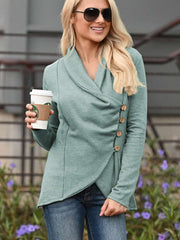 Fashion Pure Lapel Long sleeve Fastener Irregular Cardigan Sweatshirts