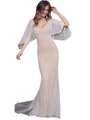 Sexy Lace V neck Circular cape Long Evening Dresses