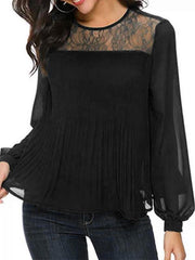Chiffon Lace Back Lace-up Tie Blouses