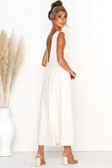Casual Round Collar Plain Loose Sleeveless Jumpsuit