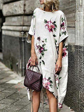 Round Collar Loose Casual Printed Shift Dresses